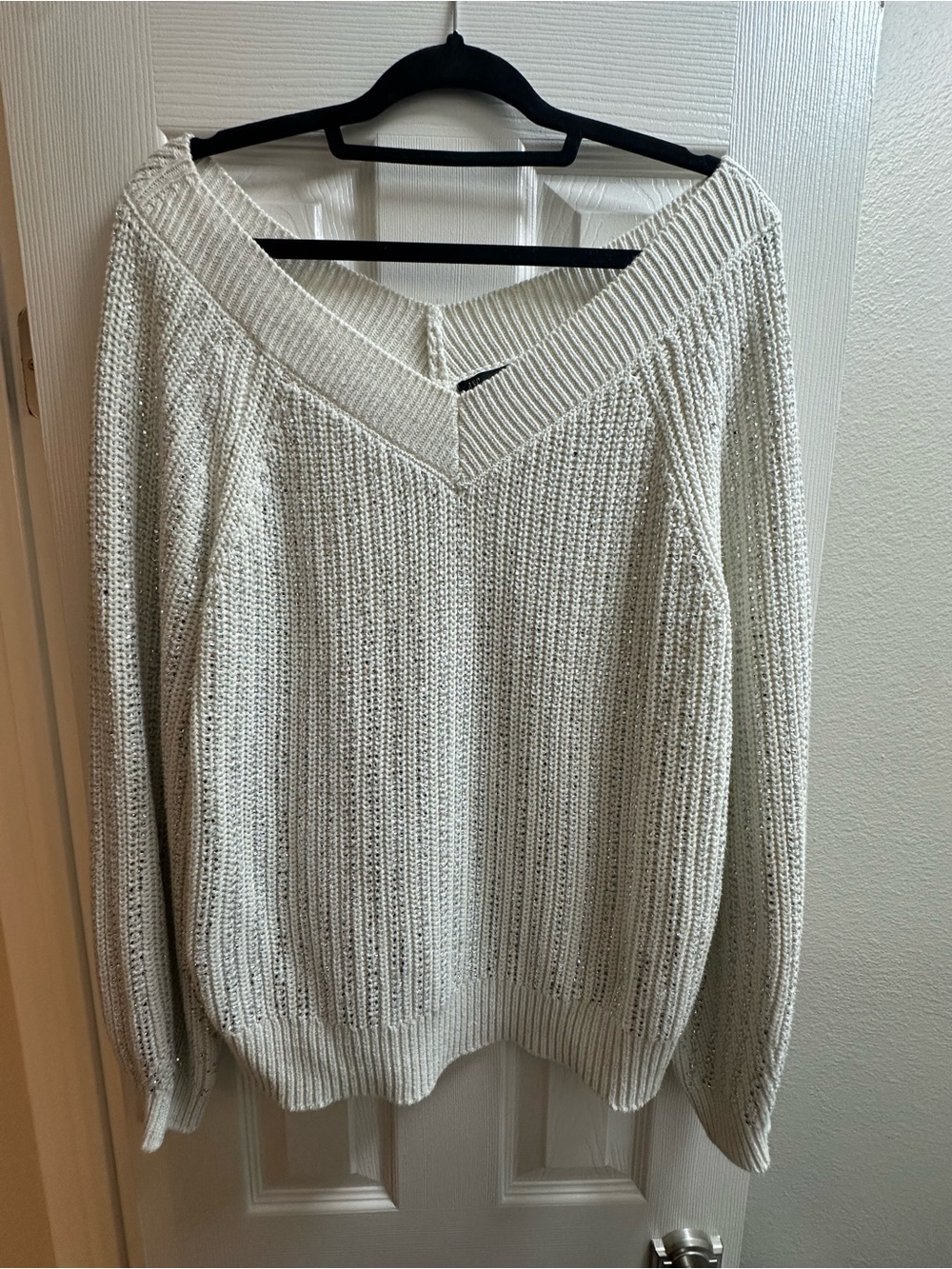 INC Bling-Bling Cream and silver rhinestones V-Neck Knit Sweater. Wore once!
